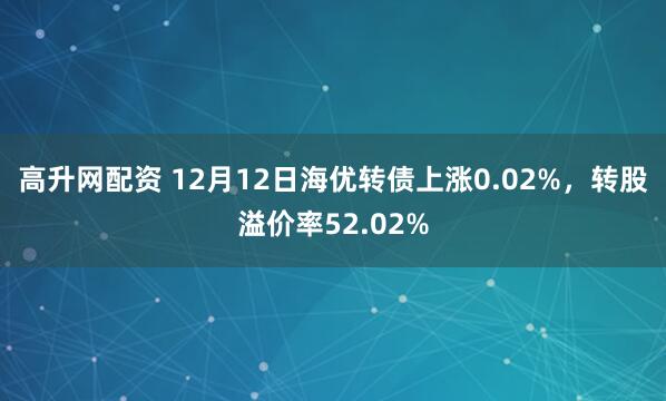 高升网配资 12月12日海优转债上涨0.02%，转股溢价率52.02%